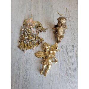 Golden rustic Angels Tara religious set ornament Xmas